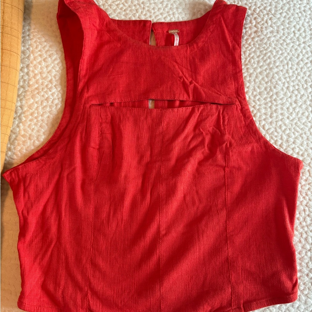 Free People Red Crop Cut Out Tank Top